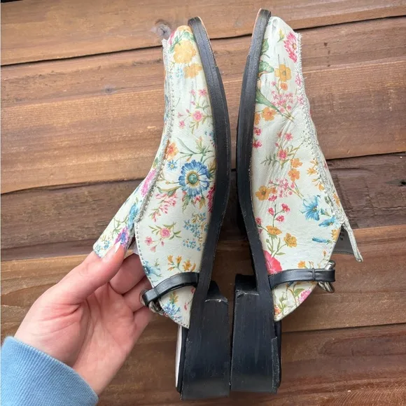 Free People Vida Floral Chain Block Heel Leather Mules Size 40