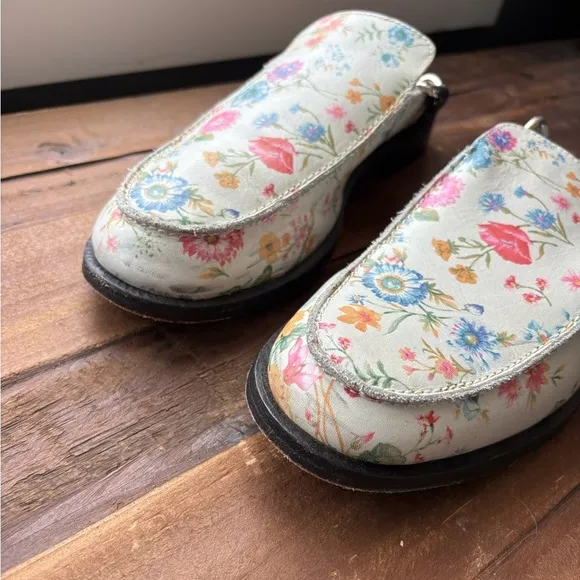 Free People Vida Floral Chain Block Heel Leather Mules Size 40