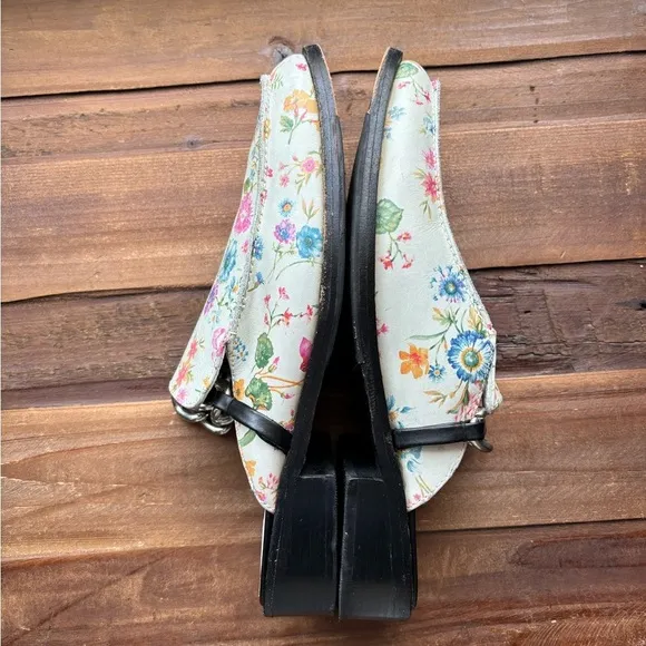 Free People Vida Floral Chain Block Heel Leather Mules Size 40