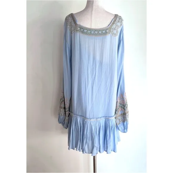 Free People Wild One Embroidered Peasant Boho Blue Skies Dress S​​
