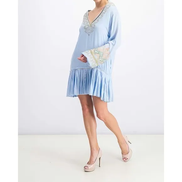 Free People Wild One Embroidered Peasant Boho Blue Skies Dress S​​