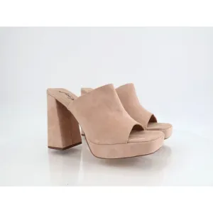 Free People Womens Margo Mules Block Heel Beige Suede Square Platform 41 11