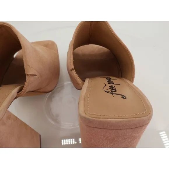 Free People Womens Margo Mules Block Heel Beige Suede Square Platform 41 11