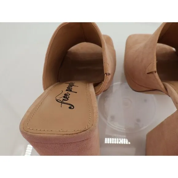 Free People Womens Margo Mules Block Heel Beige Suede Square Platform 41 11