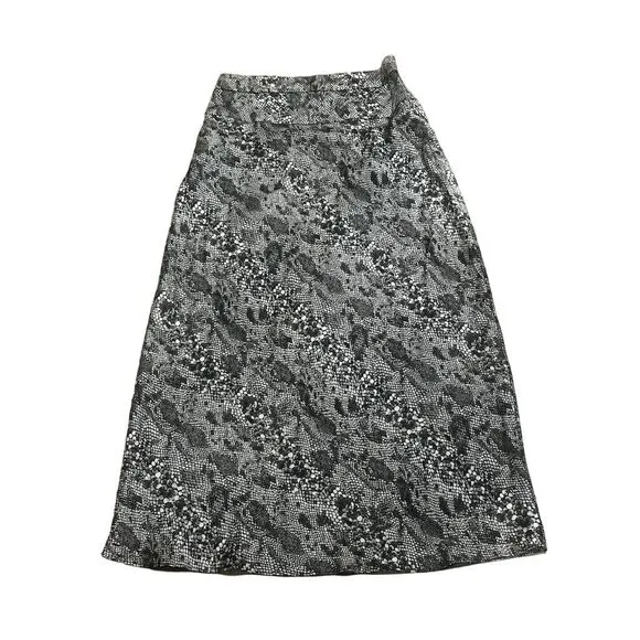 Free People Women's Midi Satin Slip Skirt Snake Skin Print Size 6 Gray