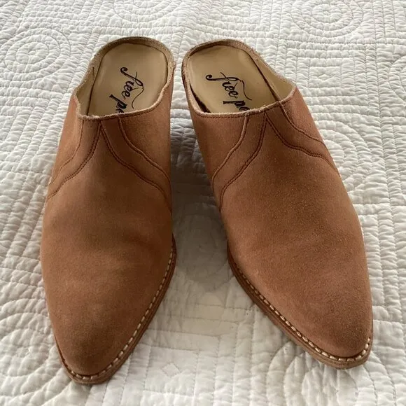 Free People Women's Size 37 New Frontier Western Mules in Camel Suede