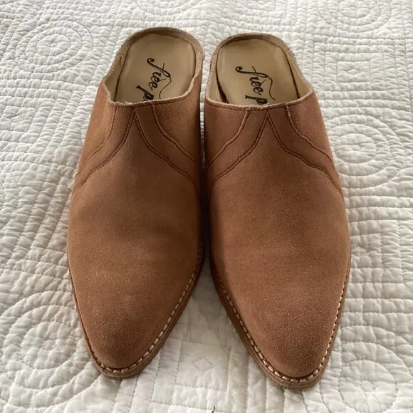 Free People Women's Size 37 New Frontier Western Mules in Camel Suede