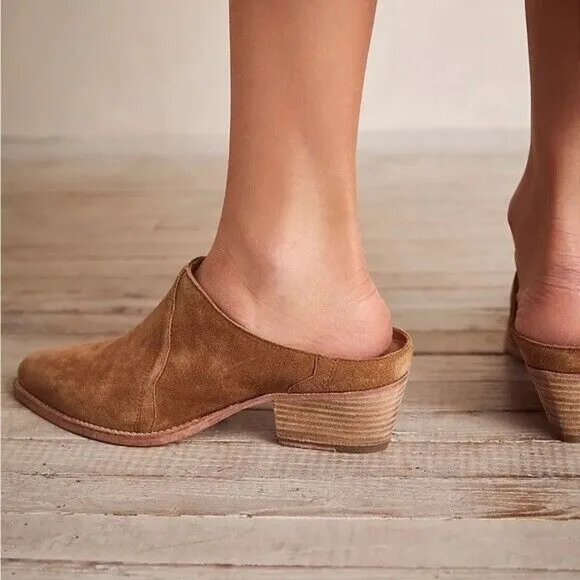 Free People Women's Size 37 New Frontier Western Mules in Camel Suede