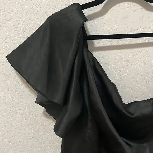 Free People x Fame and Partners Cara One-Shoulder Dress Black Ruffle, Size 6