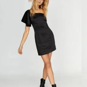 Free People x Fame and Partners Cara One-Shoulder Dress Black Ruffle, Size 6