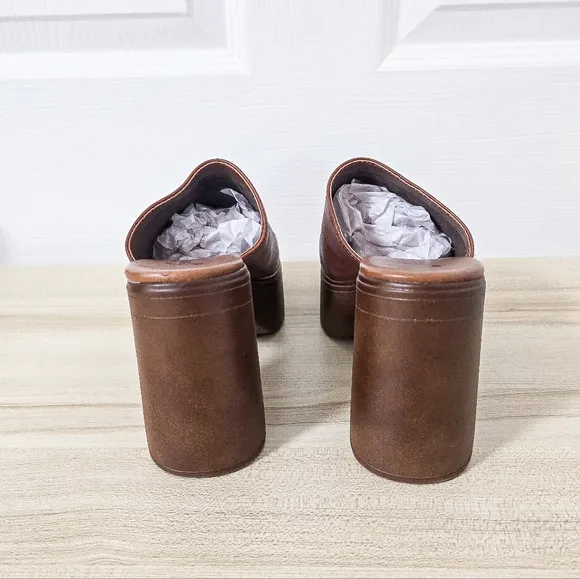 Free People Zoe Platform Chestnut Leather Sandal Mules Size 39