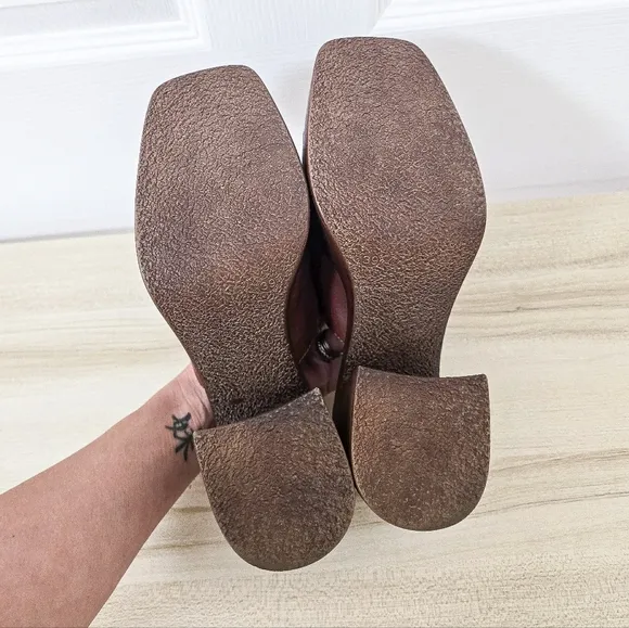 Free People Zoe Platform Chestnut Leather Sandal Mules Size 39