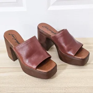 Free People Zoe Platform Chestnut Leather Sandal Mules Size 39