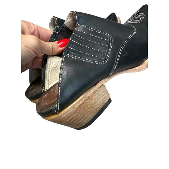 Freebird by Steven Western Heels Women 11 Black Leather Mules Shoes Cowgirl