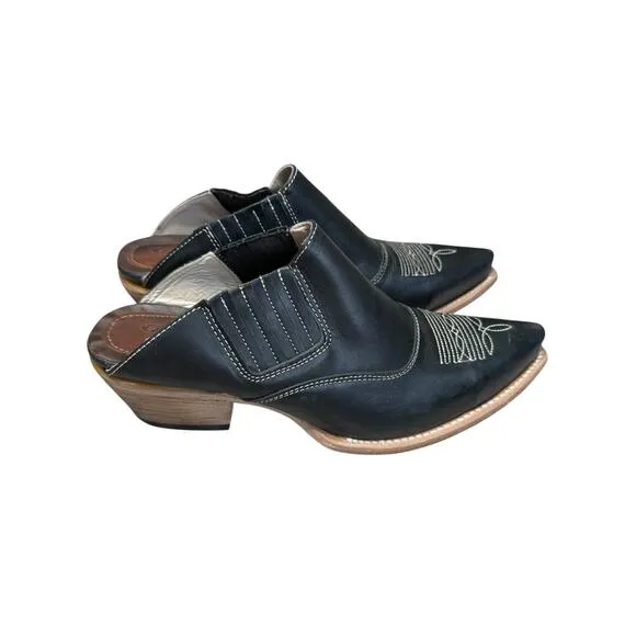 Freebird by Steven Western Heels Women 11 Black Leather Mules Shoes Cowgirl