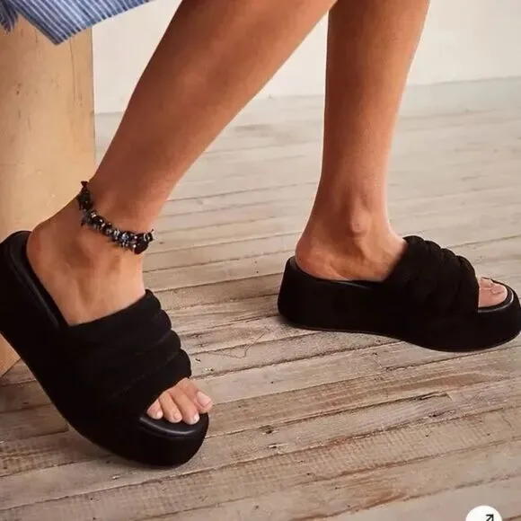 Free People Almost Paradise Black Platform Sandals EU 38 US 8