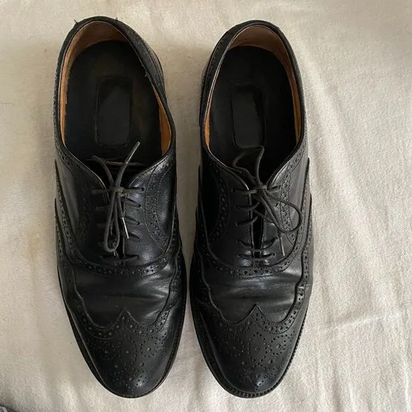 French Shriner Whitman Black Leather Wingtip Oxfords Mens Dress Shoes Size 12 M
