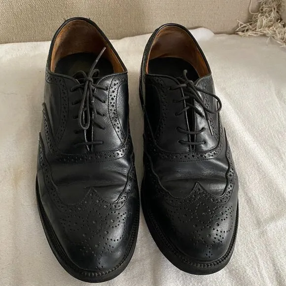 French Shriner Whitman Black Leather Wingtip Oxfords Mens Dress Shoes Size 12 M