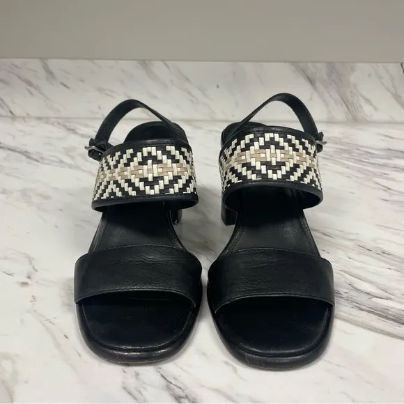 Frye Amy Woven Slingback Sandal Black White Leather Open Toe