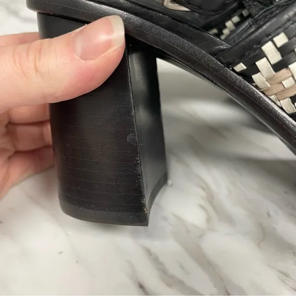 Frye Amy Woven Slingback Sandal Black White Leather Open Toe