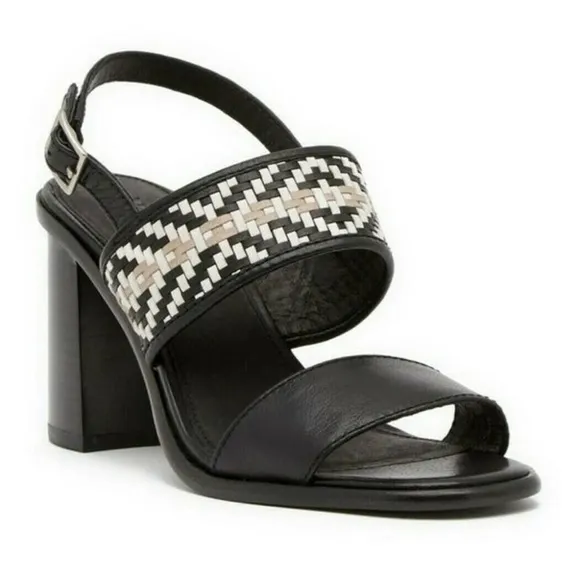 Frye Amy Woven Slingback Sandal Black White Leather Open Toe