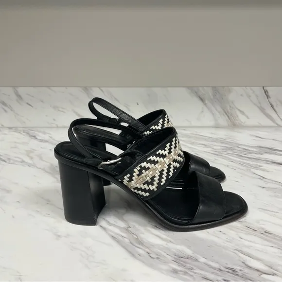 Frye Amy Woven Slingback Sandal Black White Leather Open Toe
