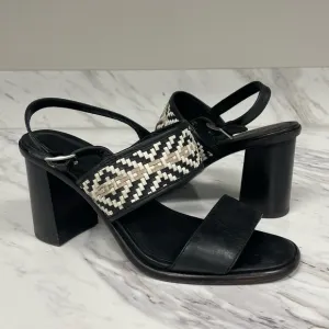 Frye Amy Woven Slingback Sandal Black White Leather Open Toe