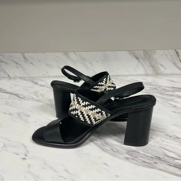 Frye Amy Woven Slingback Sandal Black White Leather Open Toe