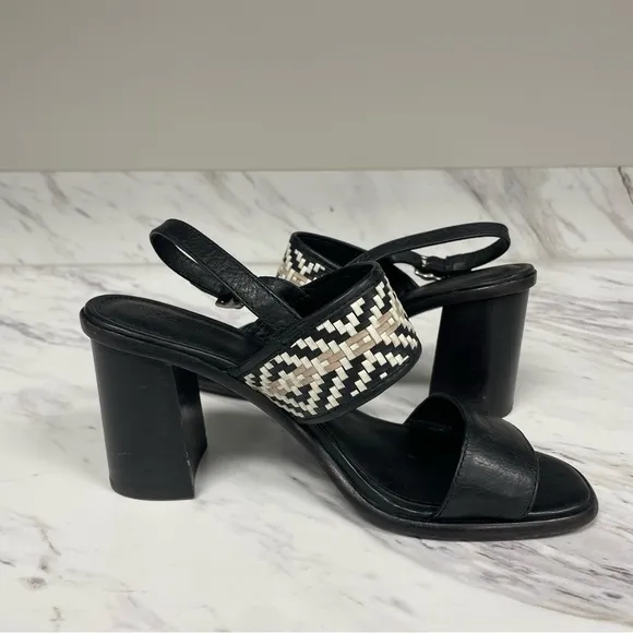 Frye Amy Woven Slingback Sandal Black White Leather Open Toe