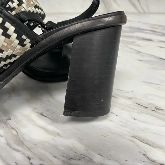 Frye Amy Woven Slingback Sandal Black White Leather Open Toe