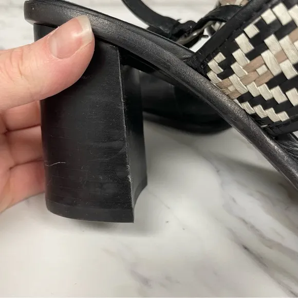 Frye Amy Woven Slingback Sandal Black White Leather Open Toe