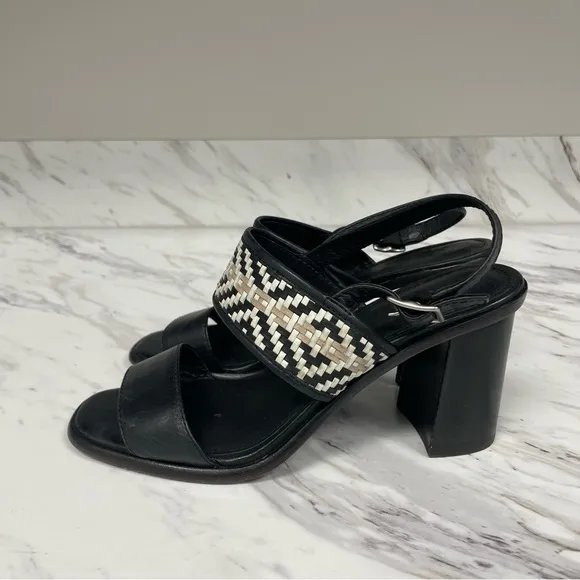 Frye Amy Woven Slingback Sandal Black White Leather Open Toe
