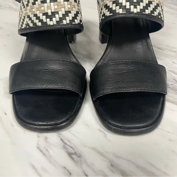 Frye Amy Woven Slingback Sandal Black White Leather Open Toe
