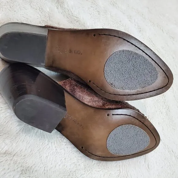 Frye and Co Chocolate Brown Distressed Leather Studded Heel Mules Clog Women 7.5