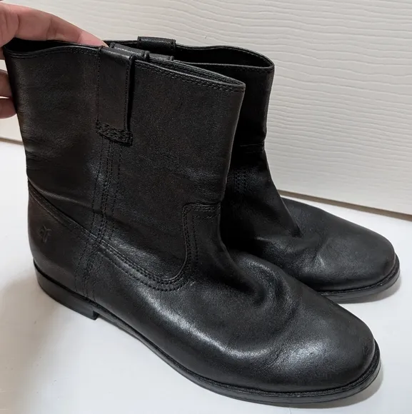 Frye Anna Shortie Ankle Booties Size 8 M Black Leather Pull On