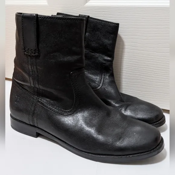 Frye Anna Shortie Ankle Booties Size 8 M Black Leather Pull On