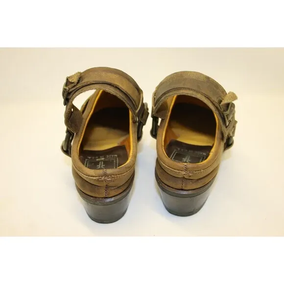 Frye Belted Harness Mules‎ Clogs Boot Style Women Sz 6 M Brown Leather 70760-3