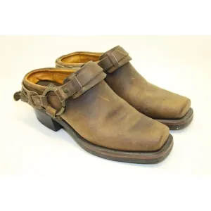 Frye Belted Harness Mules‎ Clogs Boot Style Women Sz 6 M Brown Leather 70760-3