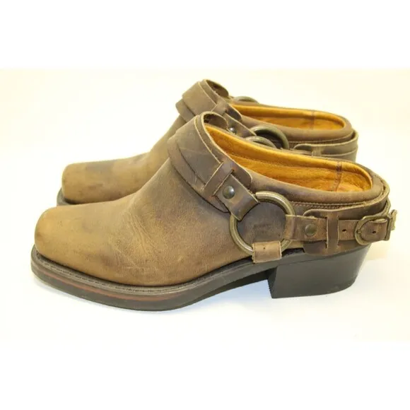 Frye Belted Harness Mules‎ Clogs Boot Style Women Sz 6 M Brown Leather 70760-3