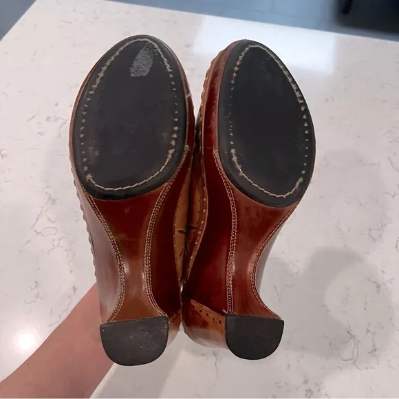 FRYE Boots Charlotte Flower Tan Leather Mules Clogs Women's Shoes Size 6