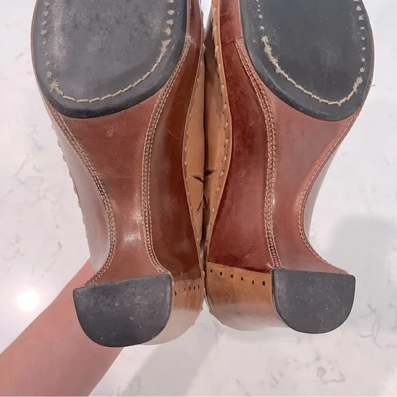 FRYE Boots Charlotte Flower Tan Leather Mules Clogs Women's Shoes Size 6
