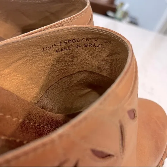 FRYE Boots Charlotte Flower Tan Leather Mules Clogs Women's Shoes Size 6