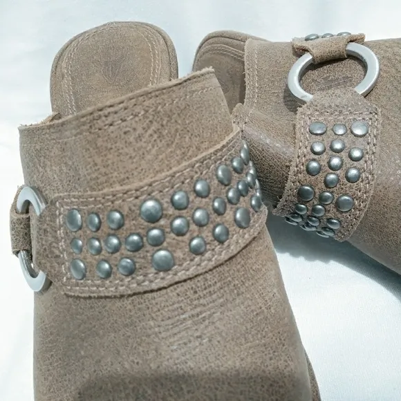 Frye boots leather clog with studs wooden heels western style: Box L01: