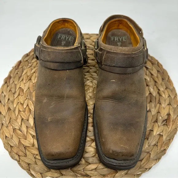 Frye Brown Leather Harness Mules Clogs Boots Western Size 9 Women's