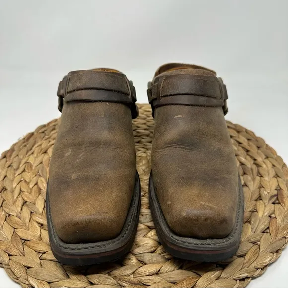 Frye Brown Leather Harness Mules Clogs Boots Western Size 9 Women's