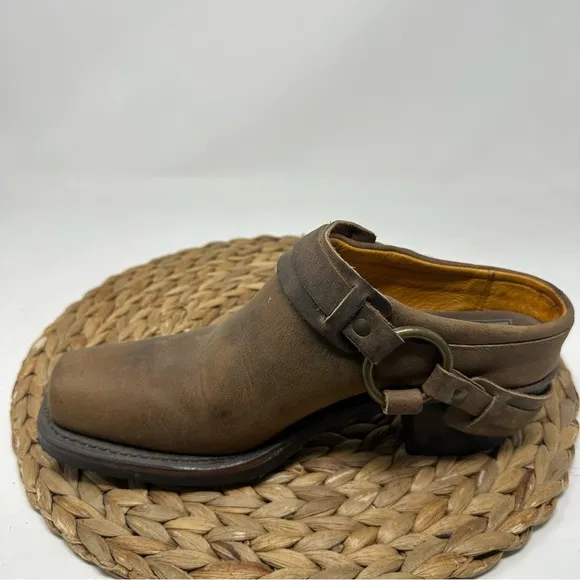 Frye Brown Leather Harness Mules Clogs Boots Western Size 9 Women's