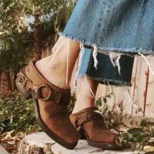 Frye Brown Leather Harness Mules Clogs Boots Western Size 9 Women's