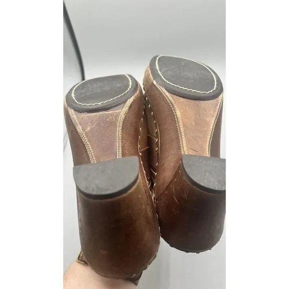 FRYE Brown Western Mules Clogs Leather Charlotte Harness Ring Size 6.5 M