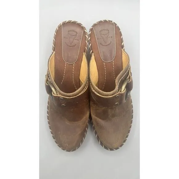 FRYE Brown Western Mules Clogs Leather Charlotte Harness Ring Size 6.5 M