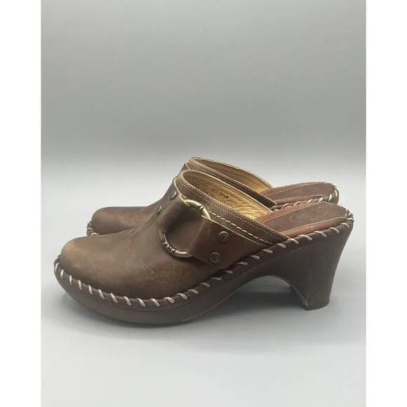 FRYE Brown Western Mules Clogs Leather Charlotte Harness Ring Size 6.5 M